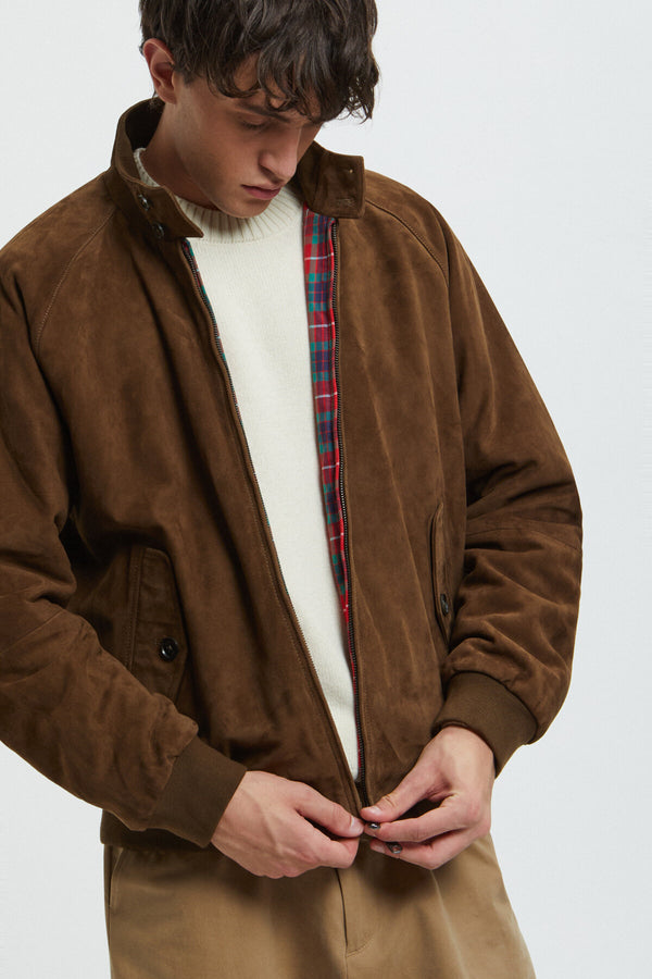 Baracuta G9 Suede Dark Olive Bomber Jacket Brown